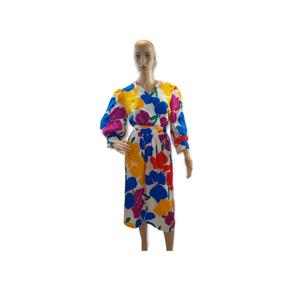 melissa lane Dresses & Skirts - MELISSA LANE Women's Vintage Vibrant Multicolor Big Floral Print Dress. Size 12.